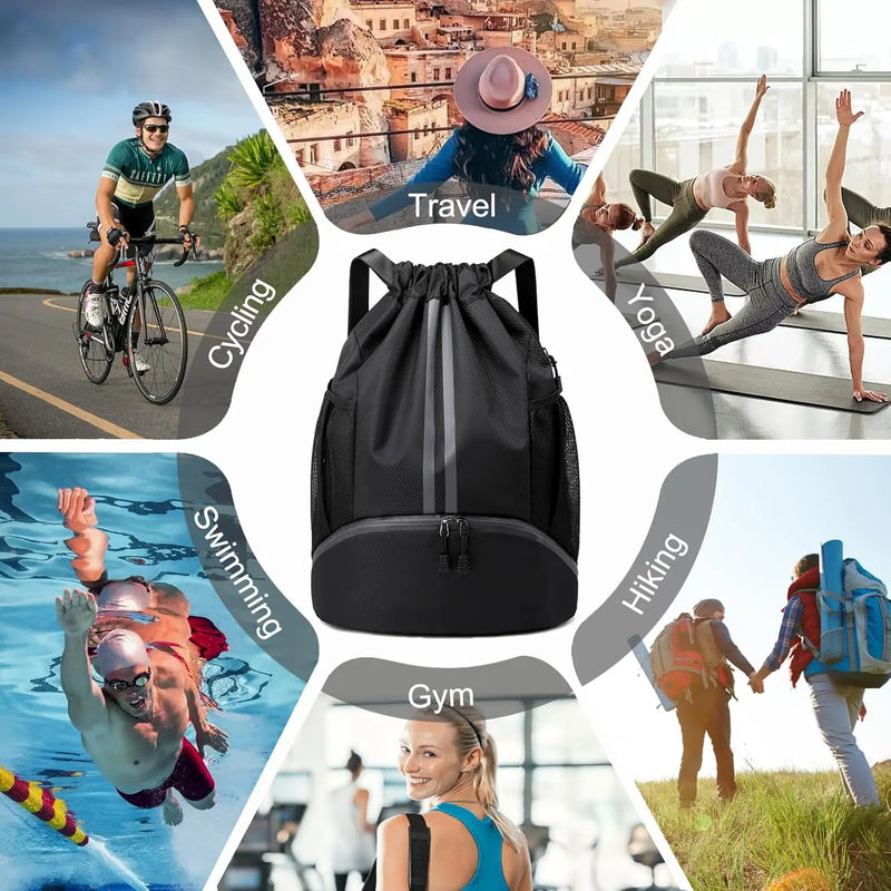 Mochila Compacta com Compartimento para Sapatos e Bolso Impermeável